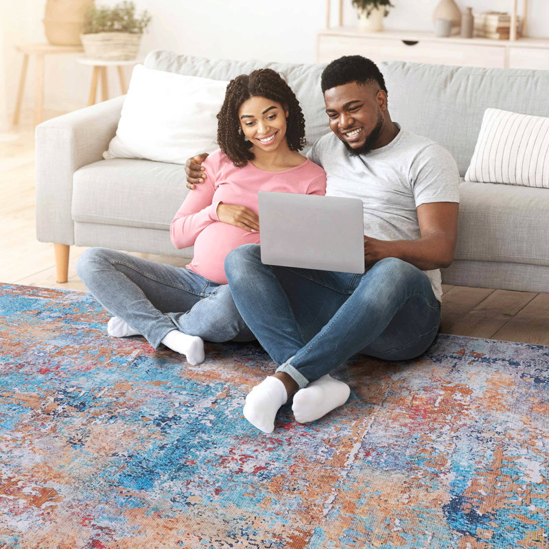 Washable Rug 3X5 Area Rug (3' X 5')Non-Slip, Non-Shedding Low-Pile Rug Perfect For Living Room, Bedroom, Kitchen And High-Traffic Areas