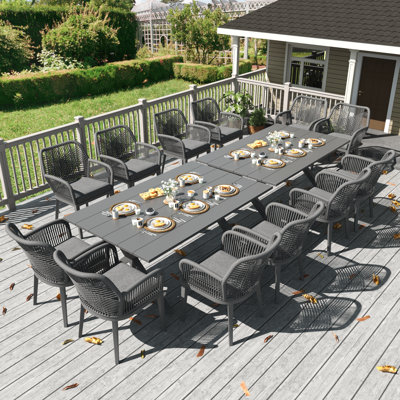 14 Pieces Outdoor Dining Set With 2 Rectangular Dining Table And 12 Chairs