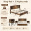 Ensemble de chambre à coucher 3 pièces avec lit tête de lit avec rangement, DEL, station de charge et 2 tables de chevet-1013991775