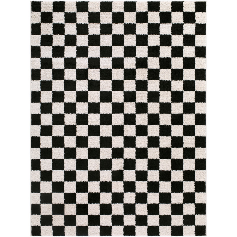 Tapis tissé à la machine Phung, Black/White, Rectangle 5 pi 3 po x 7 pi