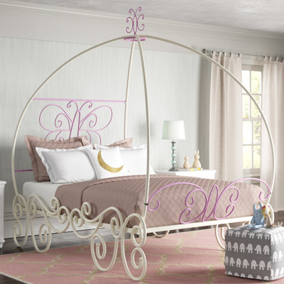 Bybee Canopy Bed with Butterfly Motif in White and Light Purple