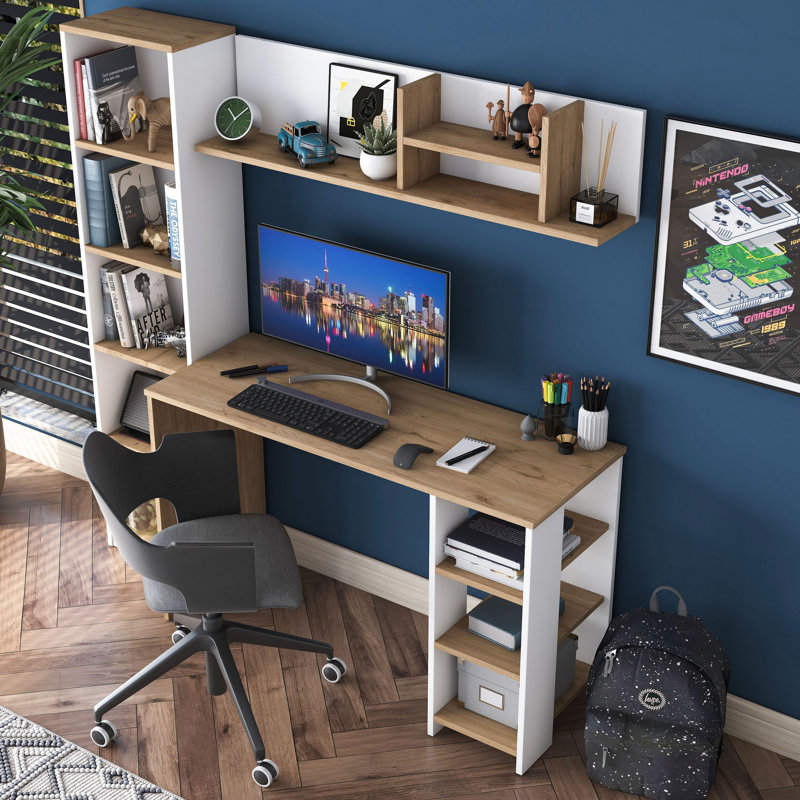 Bureau d'étudiant, Brun / Blanc, H 161,8 po x l 160 po x P 45 po