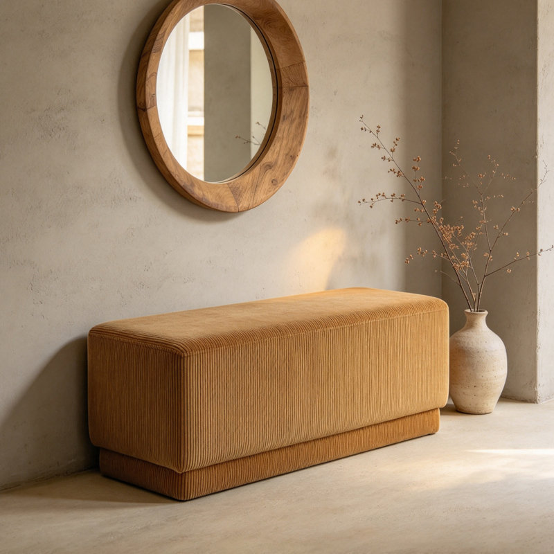 Tabouret à langer rectangulaire léger en tissu léger avec structure en bois massif, H 15,75 po x l 59,06 po x P 15,75 po