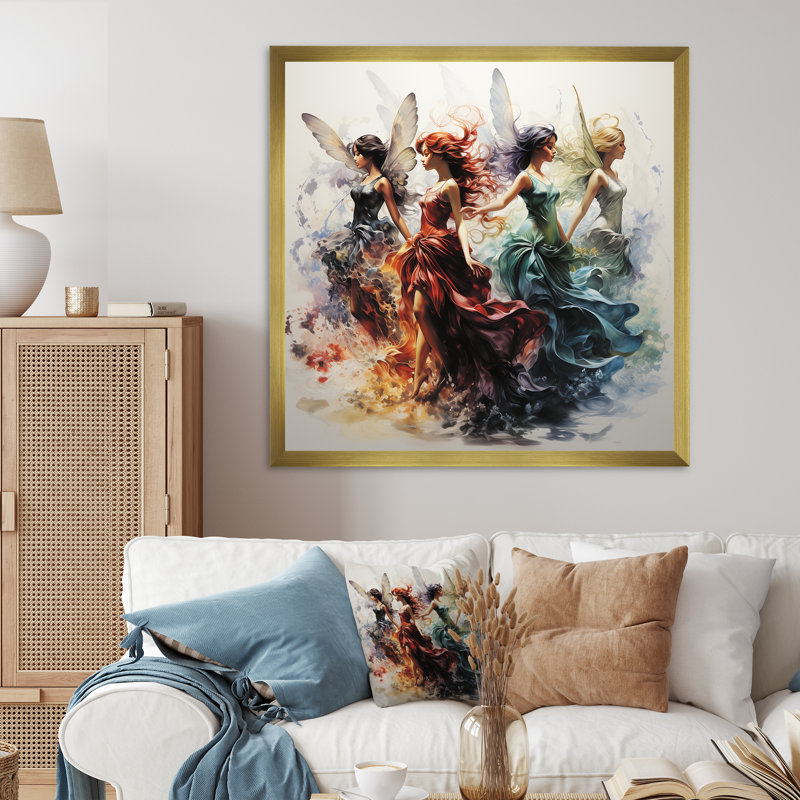Fantastiques fées - art mural fées, Cadre doré simple, H 36 po x l 36 po x P 1,5 po