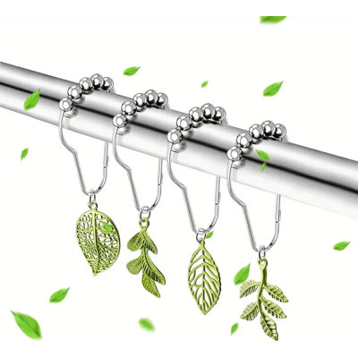 12 pièces anneaux de rideau de douche à feuilles d'arbre, anneaux de rideau de douche à thème de style forêt Woodland