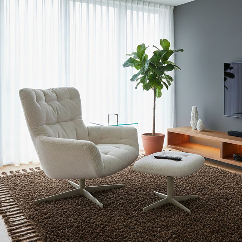 Upholstered Swivel Accent Chair, Cream, Cream