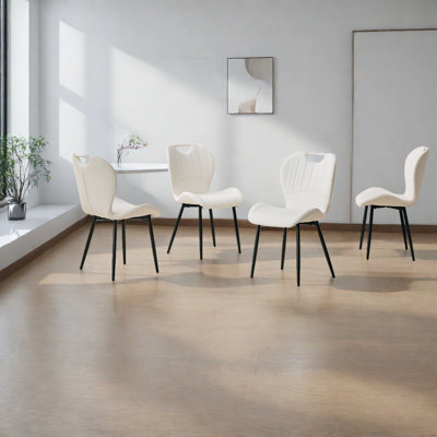 Modern Dining Chairs Set Of 4, White Pu Metal Frame For Kitchen Home