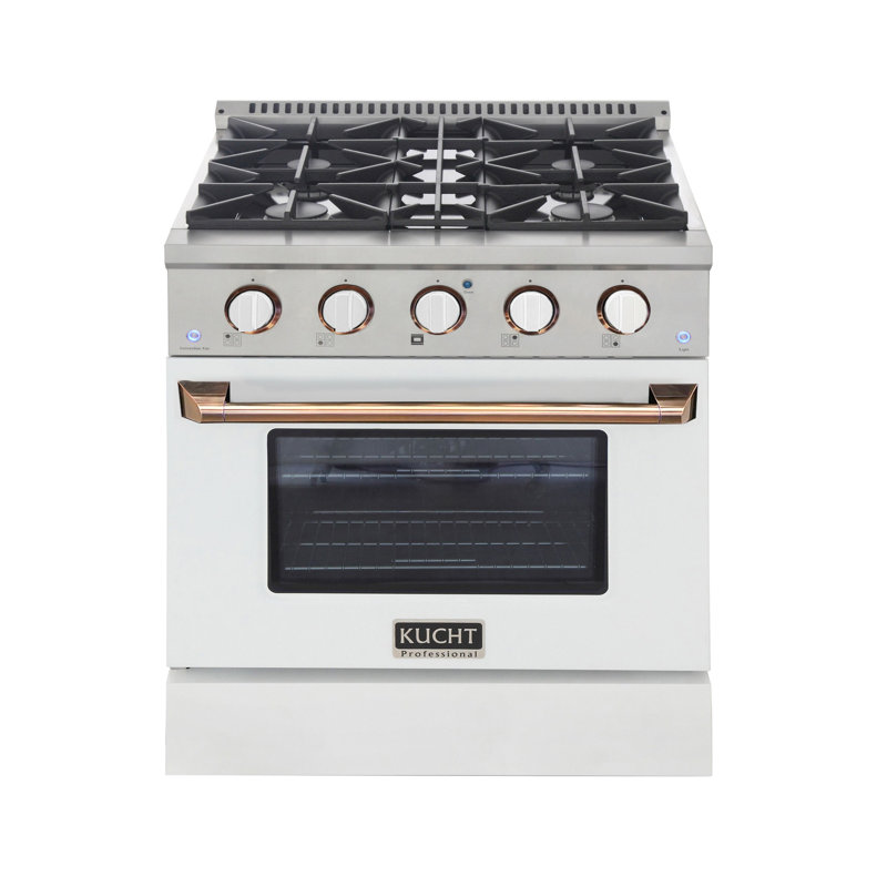 Custom Pro-Style 30 in. 4.2 cu. ft. 4-Burner Freestanding Gas Range with Convection Oven, White, Natural Gas