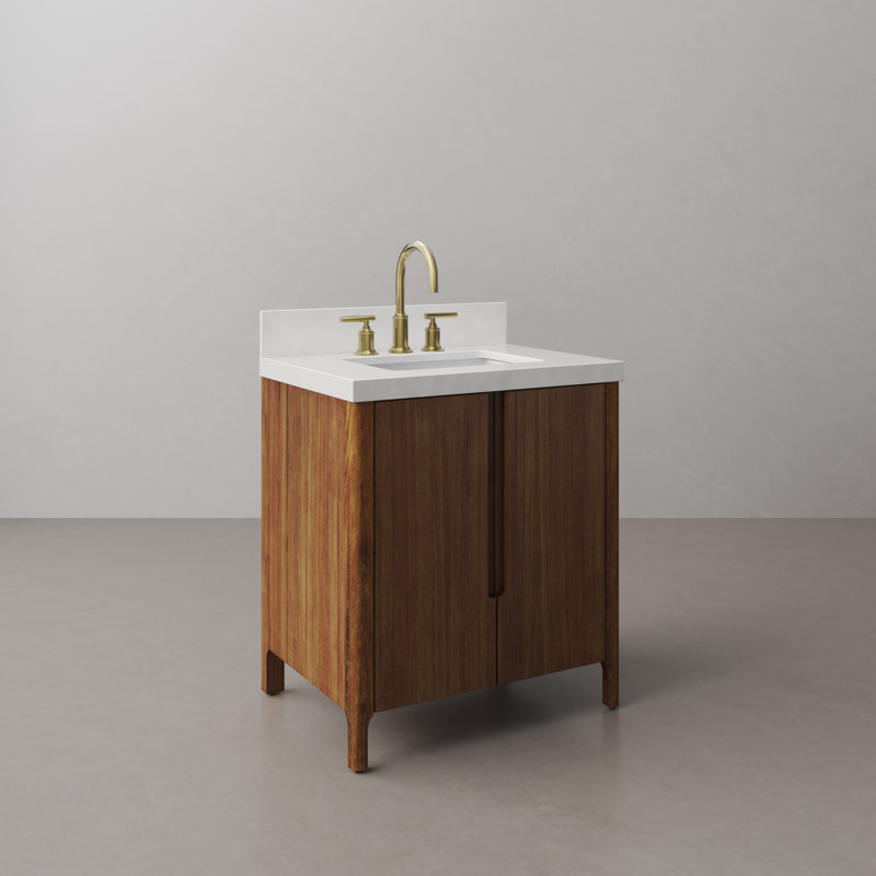 Sequoia 30 In. Single Sink Whitebrook Quartz Countertop Bath Vanity With Faucet, Mango Wood, Gold