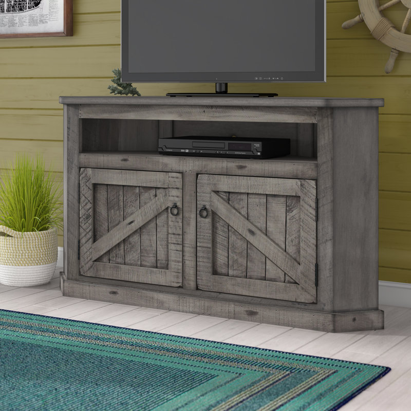 Meuble télé de coin en bois massif pour téléviseur de 65 po ou moins Benji, Bois de grange rustique