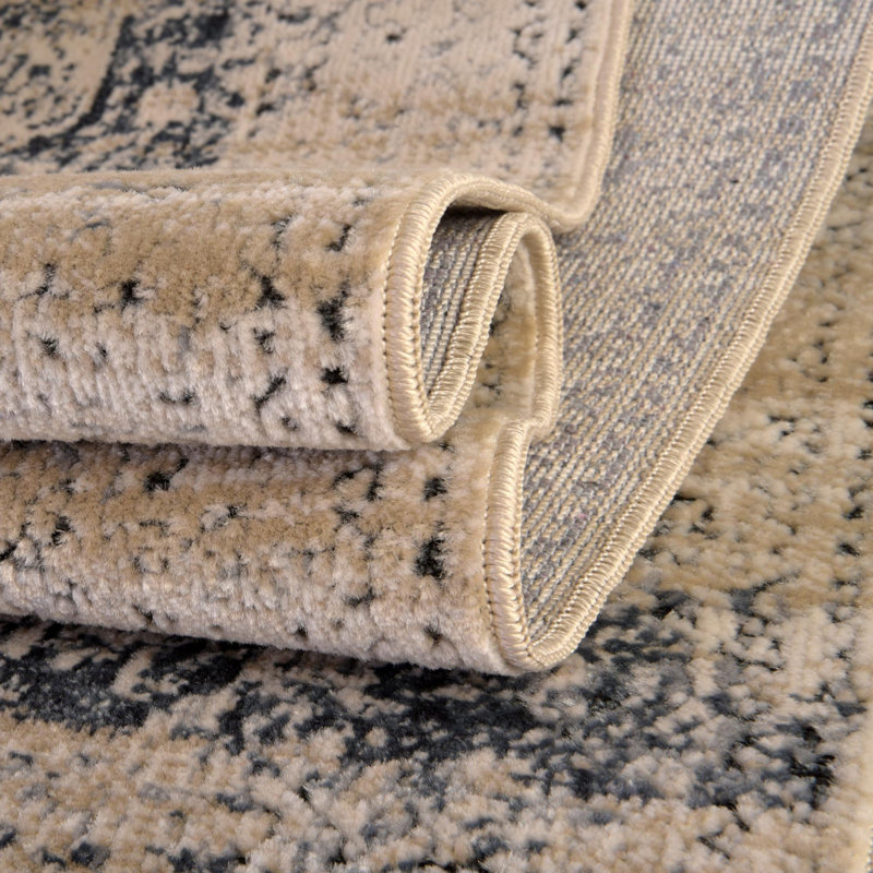 Arkeen Oriental Dark Blue/Beige/Ivory/Gray Area Rug, Square 6'1"