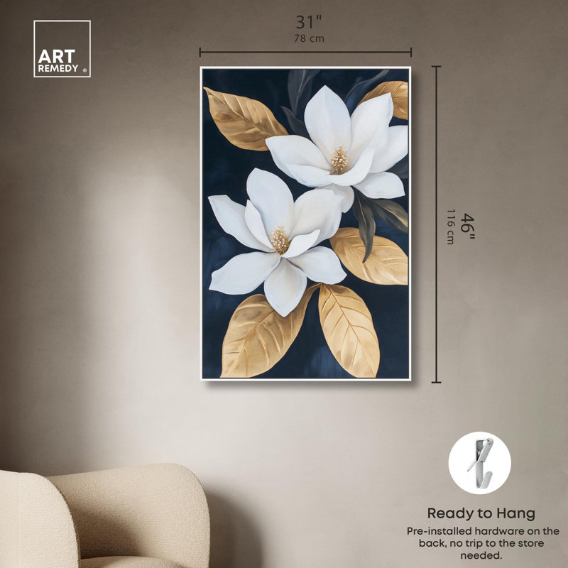 Art Remedy, couleurs pastel sur toile, magnolia doré, H 46 po x l 31 po, Cadre flottant blanc