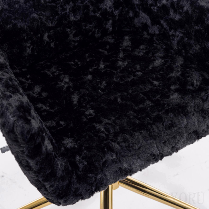 Office Chair, Artificial Rabbit Hair Home Office Chair With Golden Metal Base, Adjustable Desk Chair Swivel Office Chair, Vanity Chair (Black)