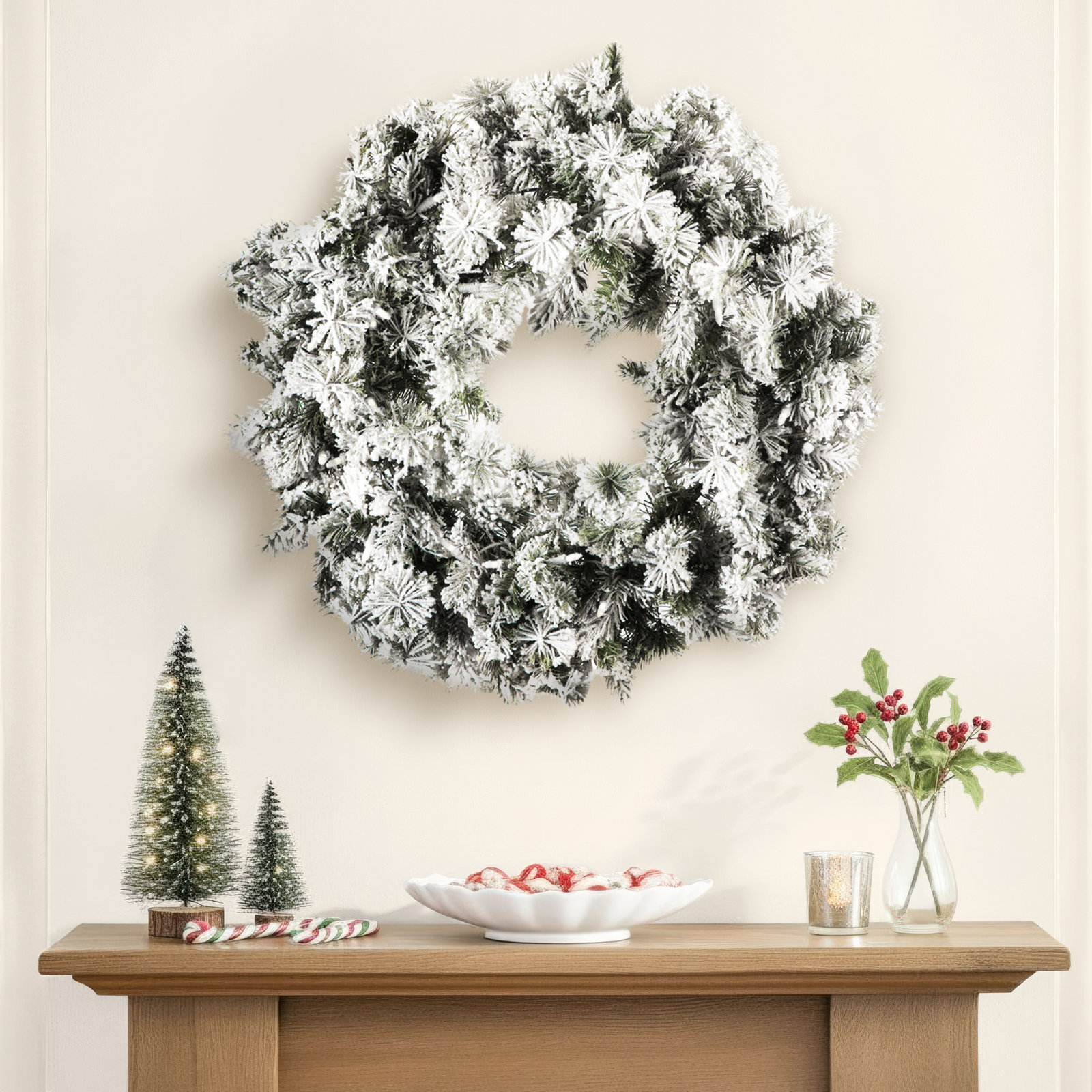 30'' Faux Pine Lighted Wreath