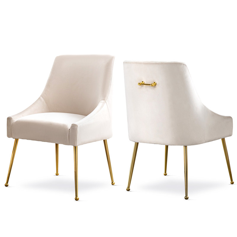 Chaise d'appoint rembourrée en velours avec pieds dorés , Beige