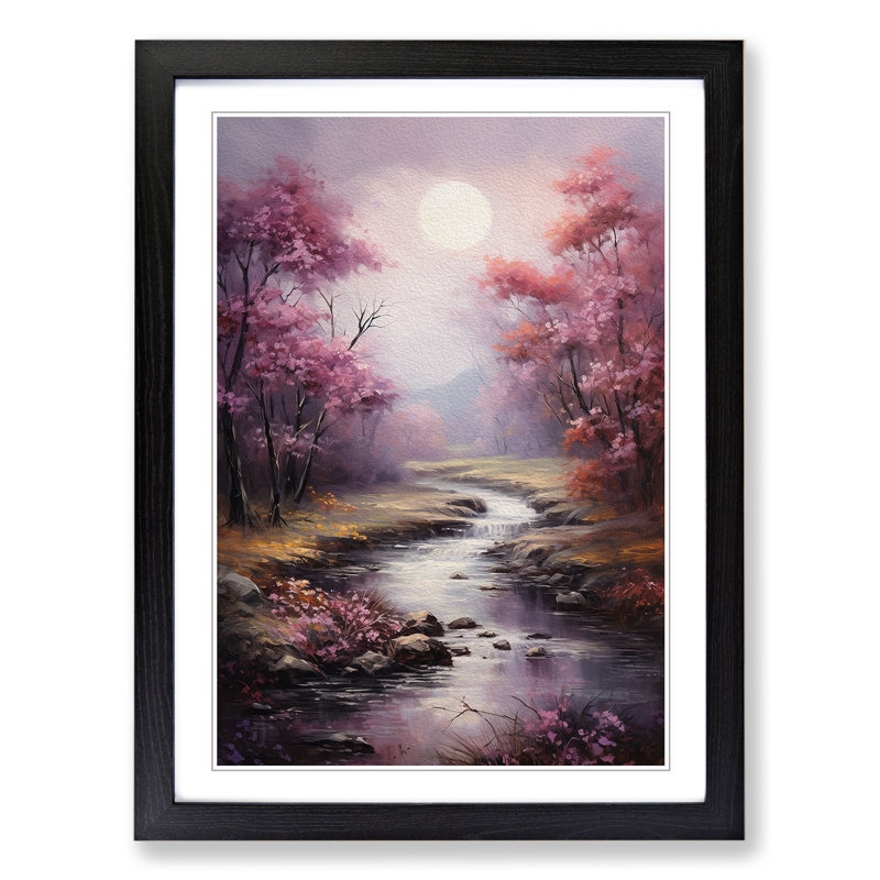XYZ-FRM-V1223-4059 Landscape Impressionism No.2 - Single Picture Frame Print on Wood, 46cm H x 34cm W x 2cm D, Black