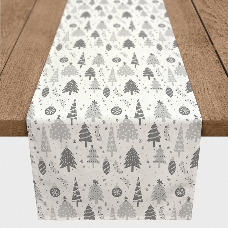 Gray Tree Ornament Pattern Tablerunner, 90" L x 16" W