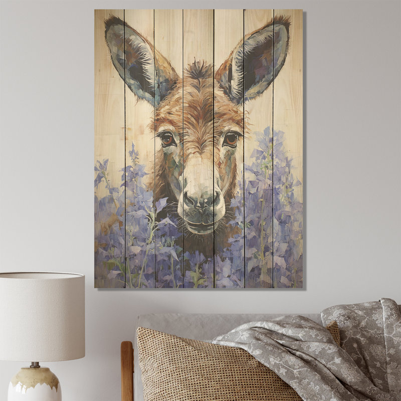 Portrait d'âne brun et mauve - âne sur bois, H 20 po x l 10 po