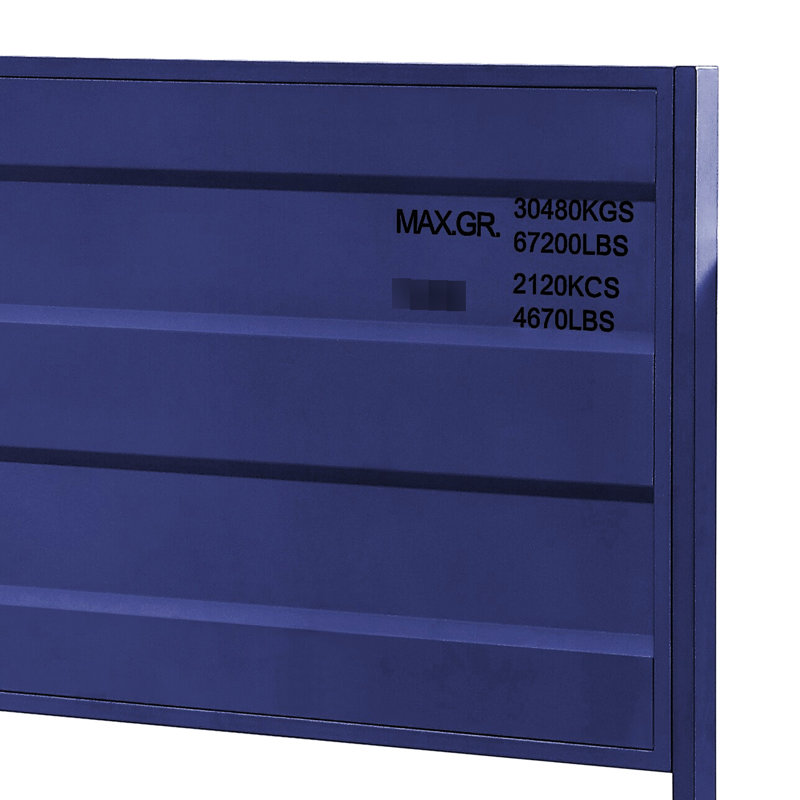 Lit plateforme bleu avec structure en métal et contenant simple de style simple dans un support de matelas élégant