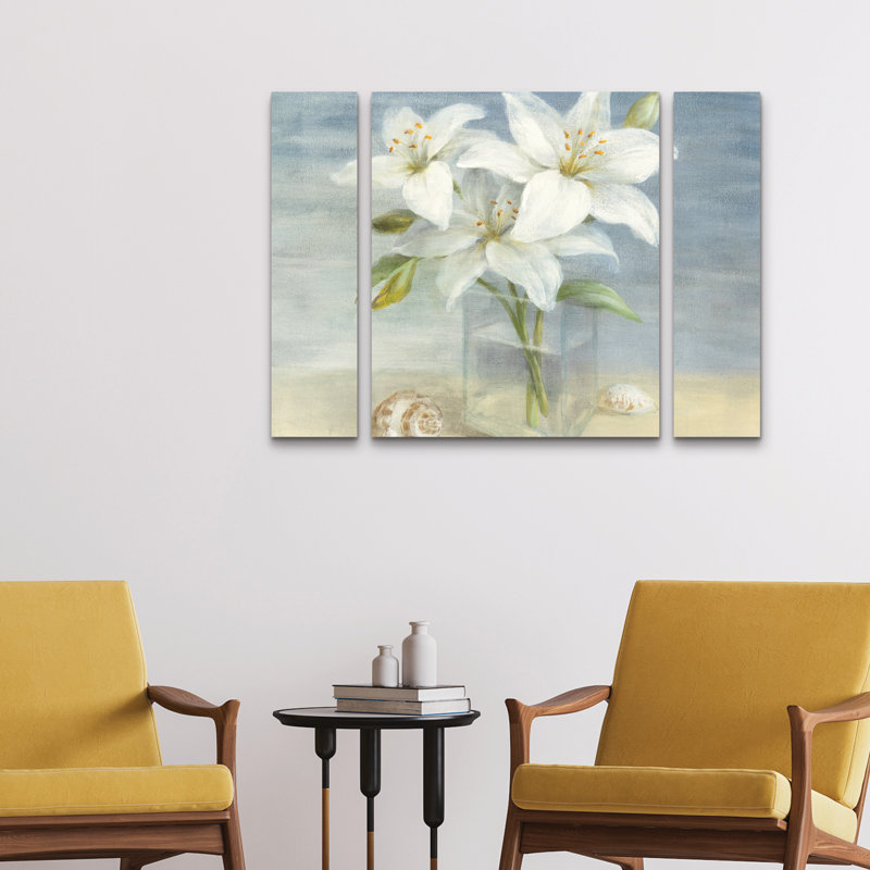 Ensemble de 3 panneaux muraux - Danhui Nai «Lilies and Shells», art mural sur toile pour le salon, la chambre à coucher ou le bureau 