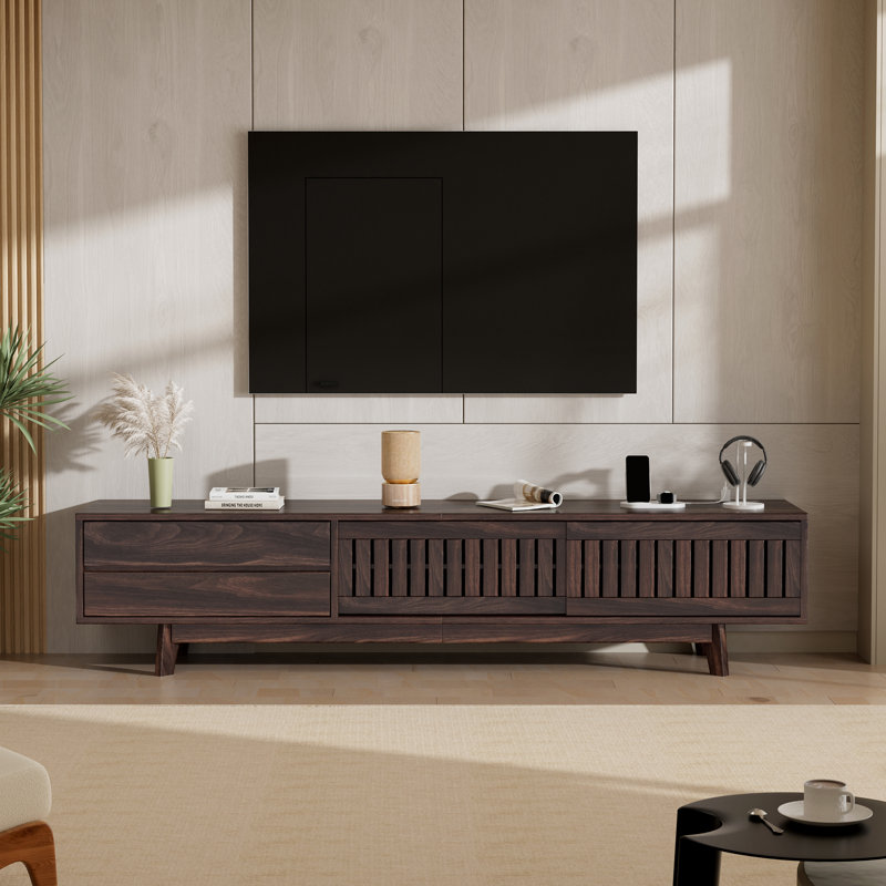 Meuble télé 78,74 po Mid-Century avec tiroir et rangement, 78.74", Noyer