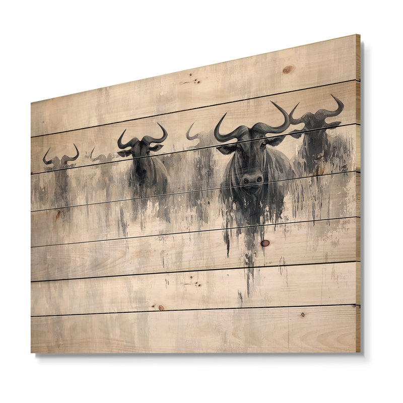 Grande transfert de gnous en Afrique I - décoration murale animal zèbre sur bois de pin naturel, H 10 po x l 20 po