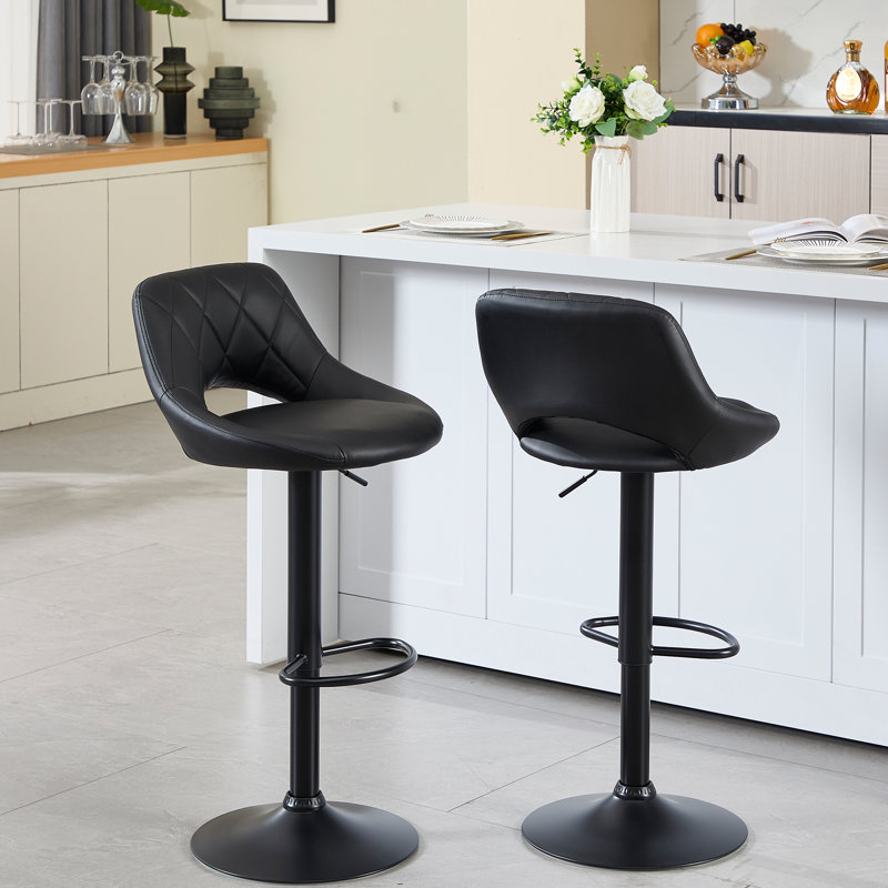 Terrianna Swivel Upholstered Adjustable Height Counter Stool with Metal Frame, Black, Black