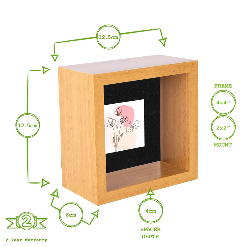 Nicola Spring - 3D Deep Box Photo Frames, Light Wood/Black, 5cm x 5cm