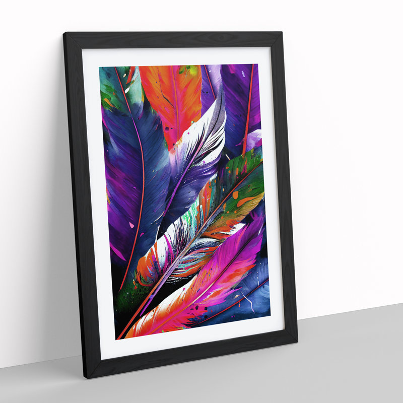 Feather Splash No.2 Abstract - Single Picture Frame Painting, Black, 34cm H x 25cm W x 2cm D