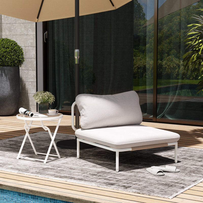 Canapé modulaire d'extérieur en métal avec coussins, Coussin beige / cadre blanc / naturel