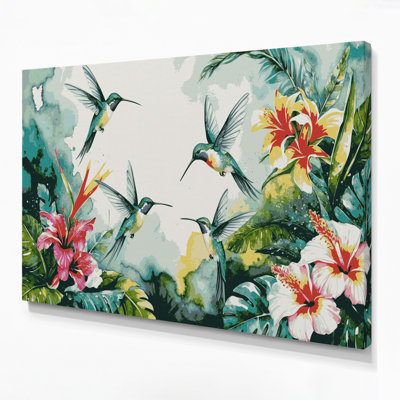 Colibri hawaïen, art mural beige sur toile