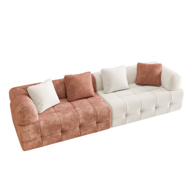 Boneless 4-Seater Colorblock Modular Sofa With Curved Armrests And Plush Cushions, Chenille Fabric