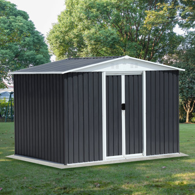 8X6 Feet Apex Roof Dark Grey Aluminum Alloy Frame  Garden Shed With Sliding Door