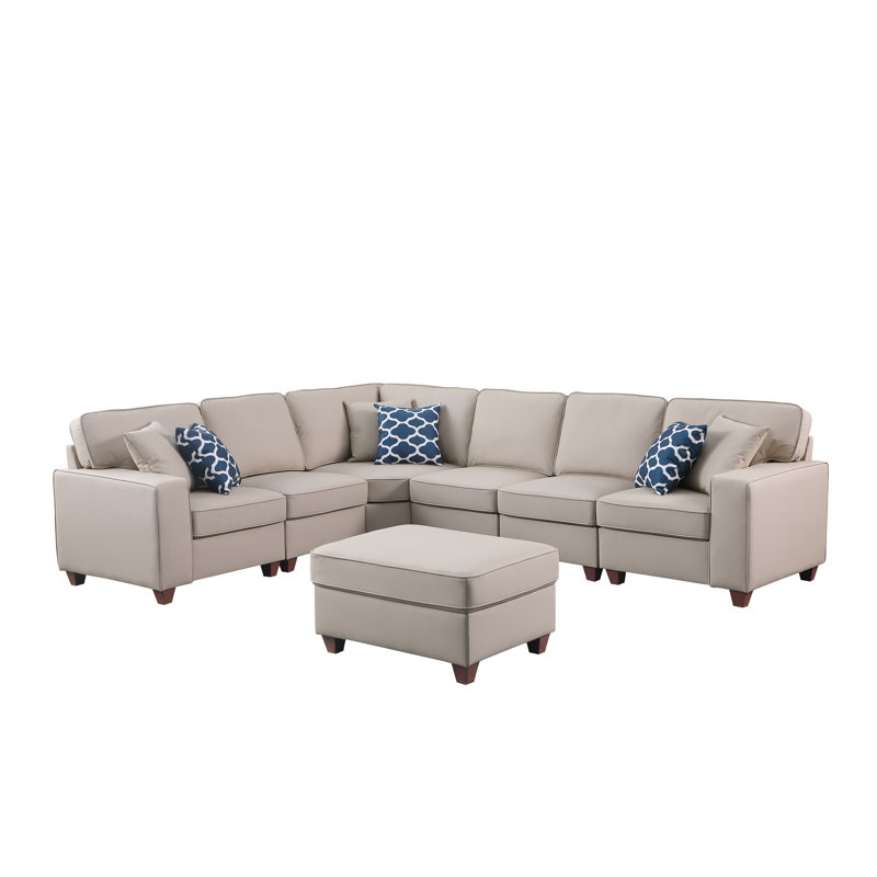 Canapé modulaire en cuir artificiel avec repose-pieds Shayle, Similicuir beige, H 35 po x l 125,25 po x P 33,25 po