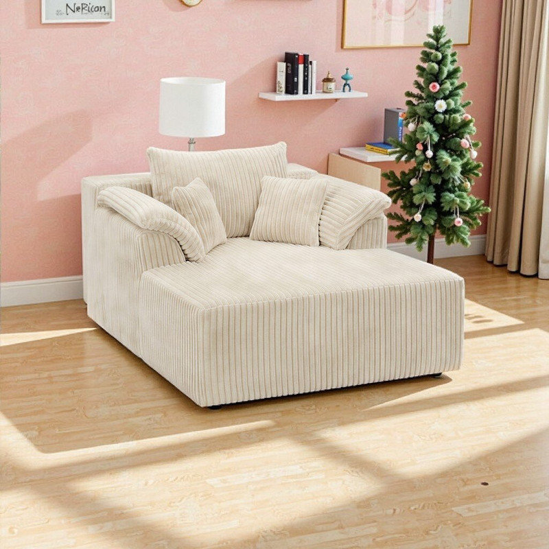 Méridienne en velours côtelé de 60 pouces, siège rembourré en mousse haute densité, Beige