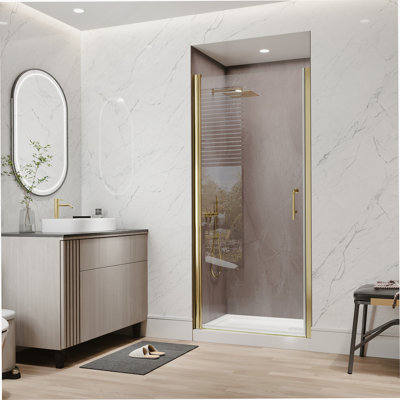 34-36 In.W X 72 In.H Pivot Frameless Shower Door,1/4 In. Clear Glass Pivot Swing Shower Doors In Brushed Gold,Pivot Shower Door Reversible Installation