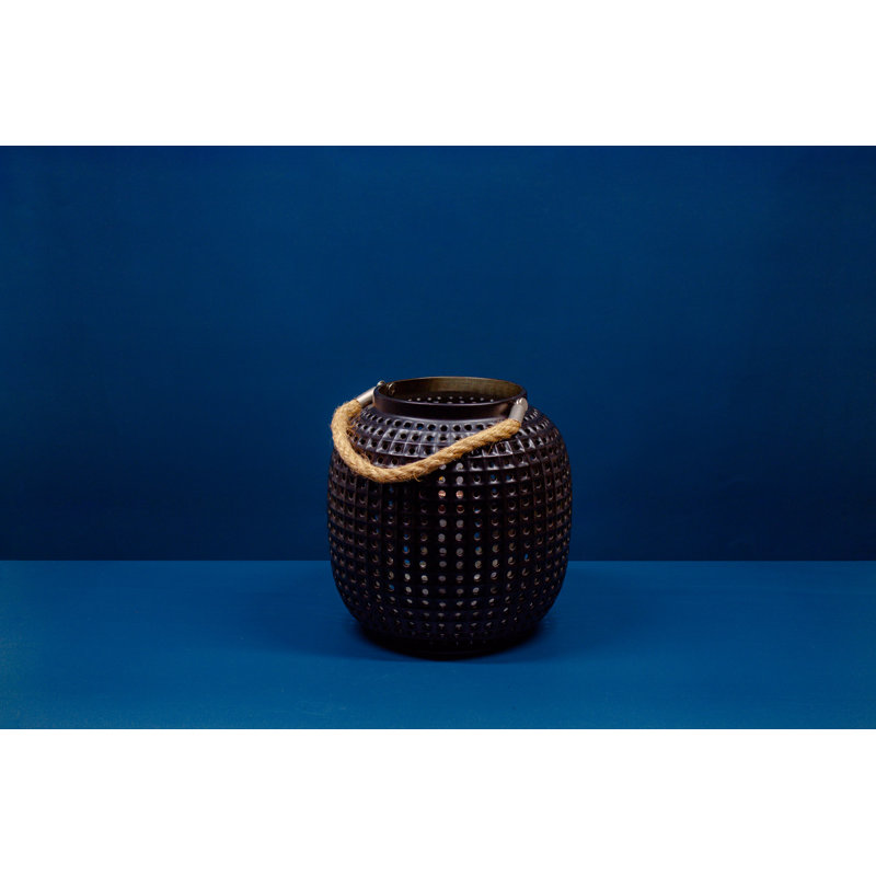 Lantern Porcelain Table Lamp- Dark Ceramic Light with Asian Inspired Cutouts, Black