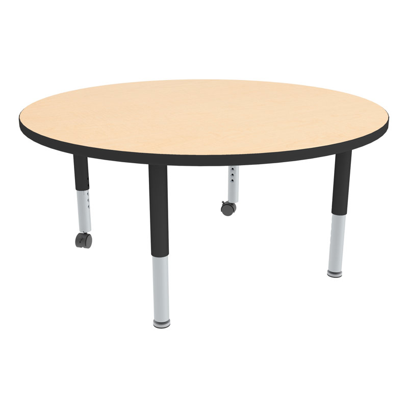 Table d'activités préscolaire circulaire à hauteur réglable avec roulettes, L 30 po x l 30 po, hauteur réglable: 15 à 23 po