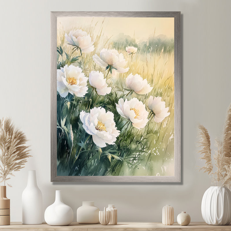 Hargrove - Floral Wall Art, Argent argent, H 44 po x l 34 po, Picture Framed