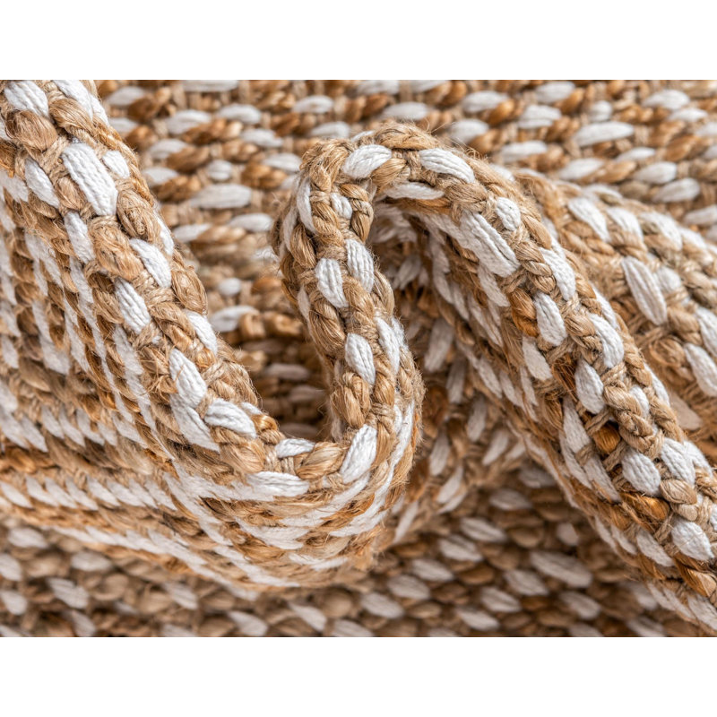 Tapis naturel tressé à la main à motif géométrique, Rectangle 3 pi 3 po x 5 pi 1 po