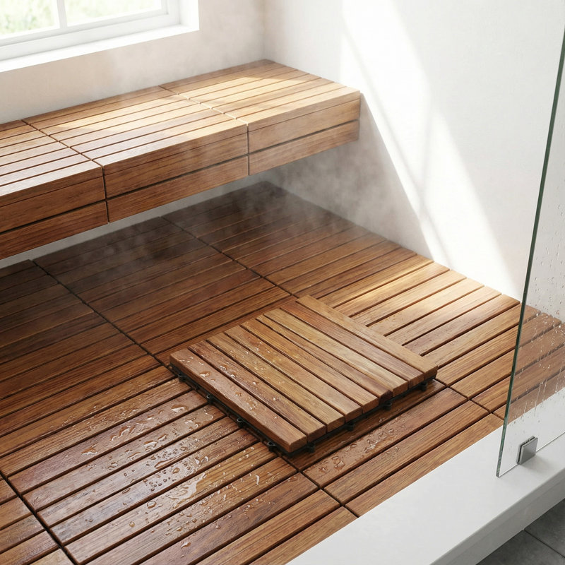 Plancher EZ en bois de teck massif, 1 tuile seulement, latte longue