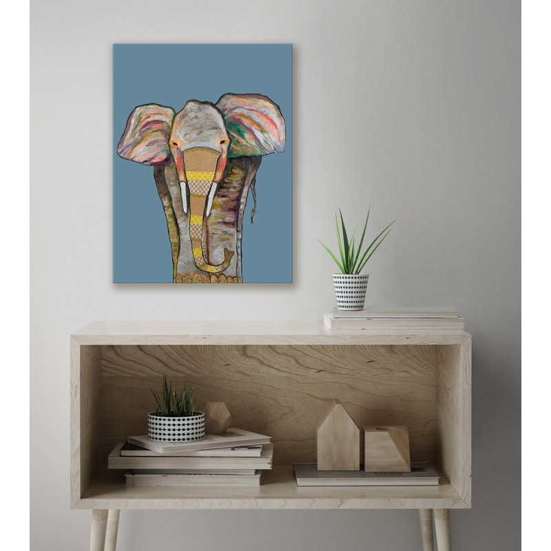 " Trendy Trunk On Blue " by Eli Halpin Painting Print, 24" H x 18" W