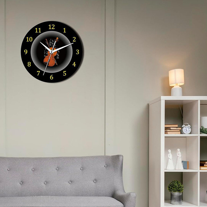 12 Inch Music Themed Wall Clock with Violin and Musical Notes Dial., Silent Clock