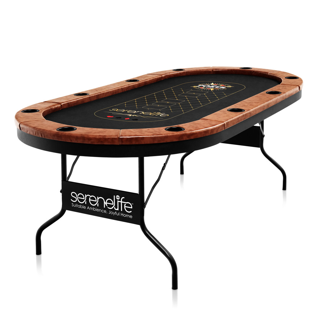 SereneLife 84'' 10 - Player Brown Foldable Poker Table SereneLife