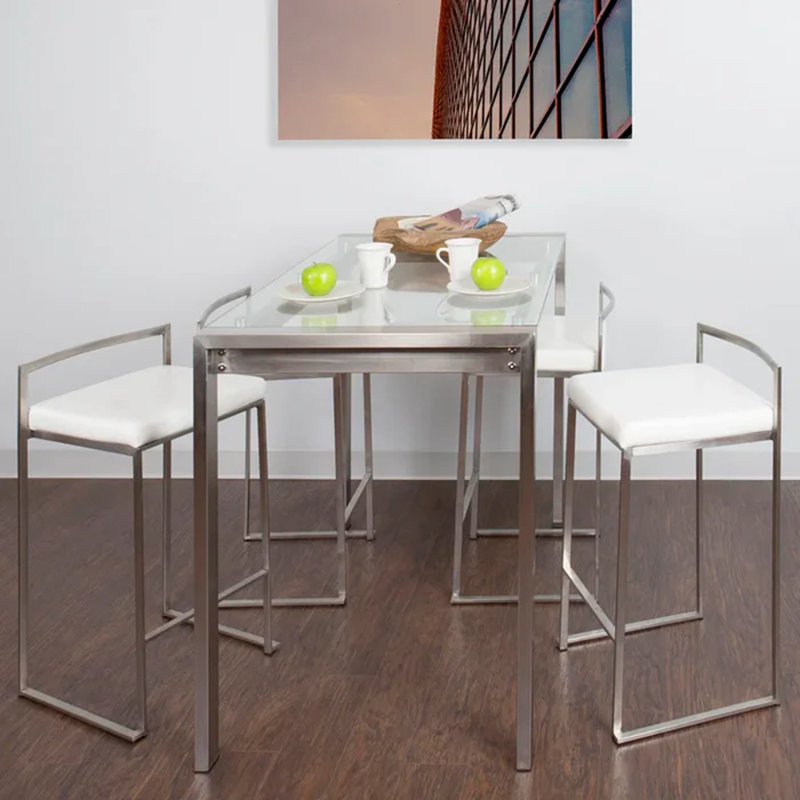 Tabouret de comptoir Melsa, Blanc, Argent