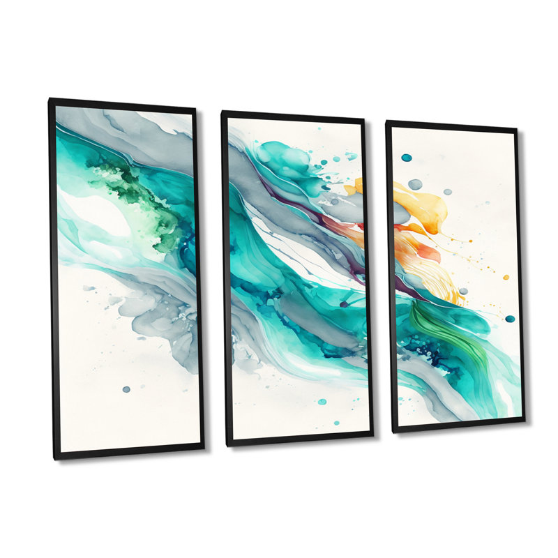 «Celebrations in Turquoise Shades of Blue VI», reproduction sur toile 3 pièces, H 32 po x l 48 po x P 1 po