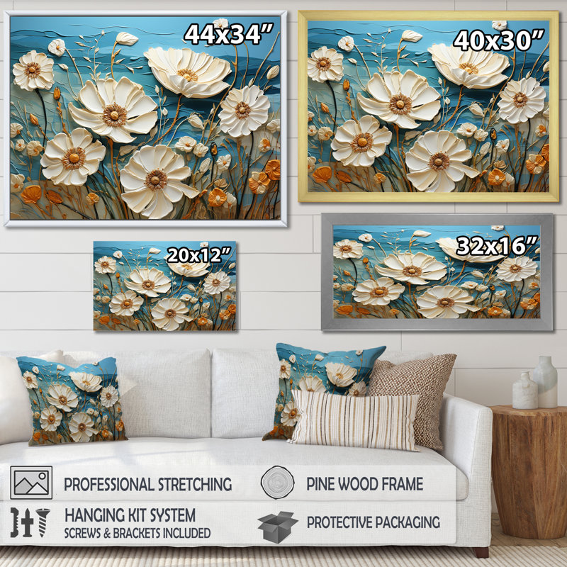 «Cool And Calming Flower Blooming Fields III», reproduction sur toile, Cadre simple blanc, H 12 po x l 20 po x P 1,5 po