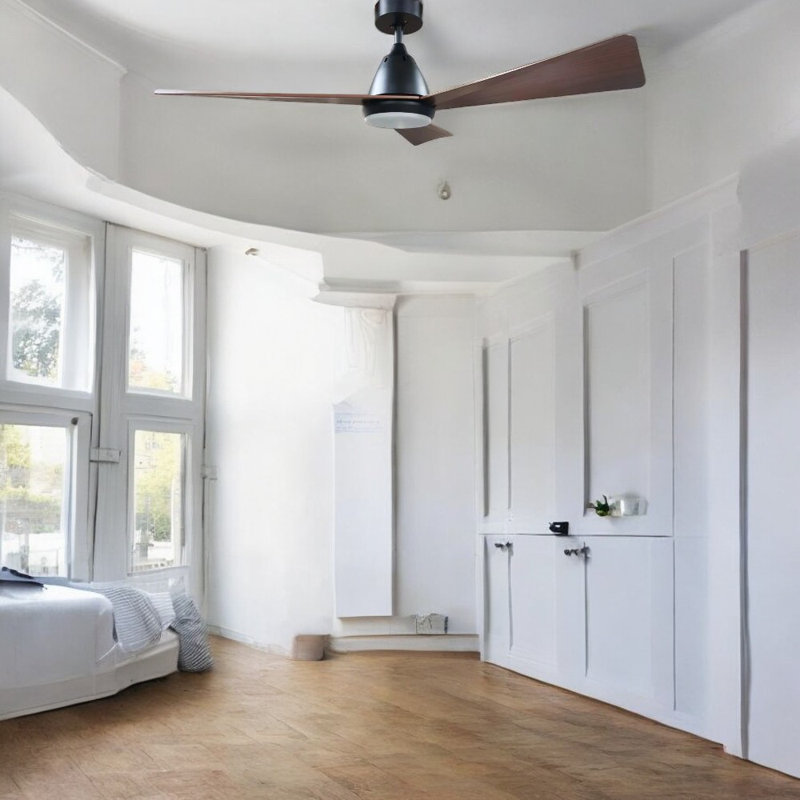 52" Blade LED Standard Ceiling Fan With Remote Control And Light Kit Included, Black, Brown