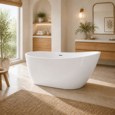 59" Sculpted Slipper Freestanding Soaking Bathtub, White with Matte Black Trim