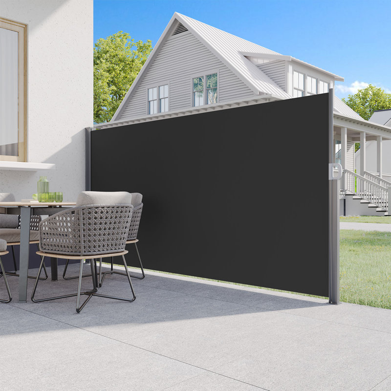 Auvent latéral rétractable en tissu, Noir, H 63 po x l 118 po